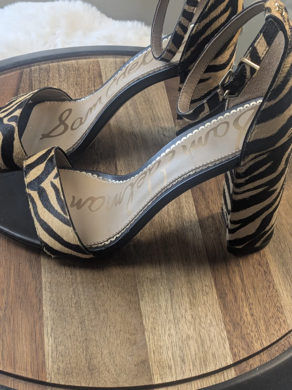 Sam Edelman Zebra Print Calf Hair Ankle Strap Block Heel Sandals Size 9.5 - Picture 1 of 10